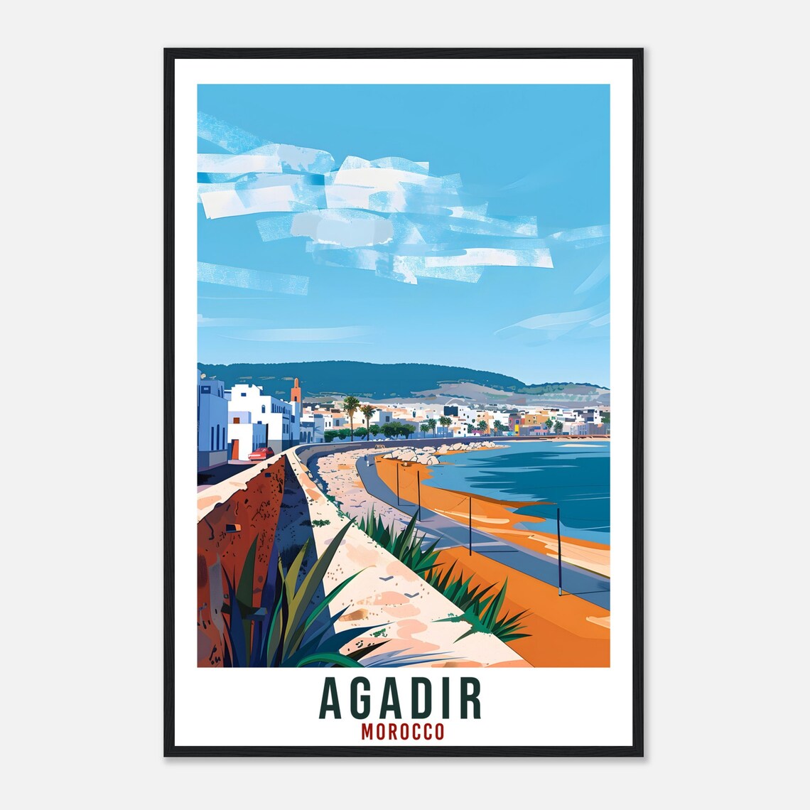 Agadir Morocco Curved Beach Promenade Atlantic Coastline Travel Poster - Image 4