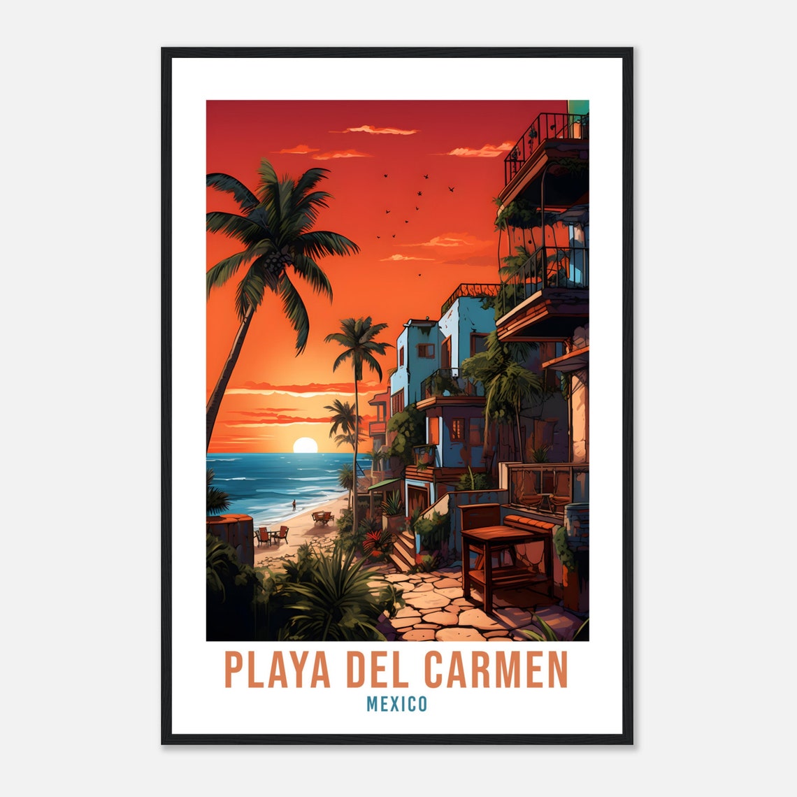 Playa del Carmen Mexico Sunset Beach Palms Riviera Travel Poster - Image 4