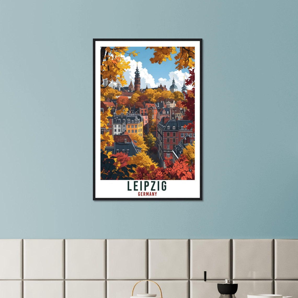 Leipzig Germany Autumn Old Town Skyline Vintage Travel Poster - Image 3