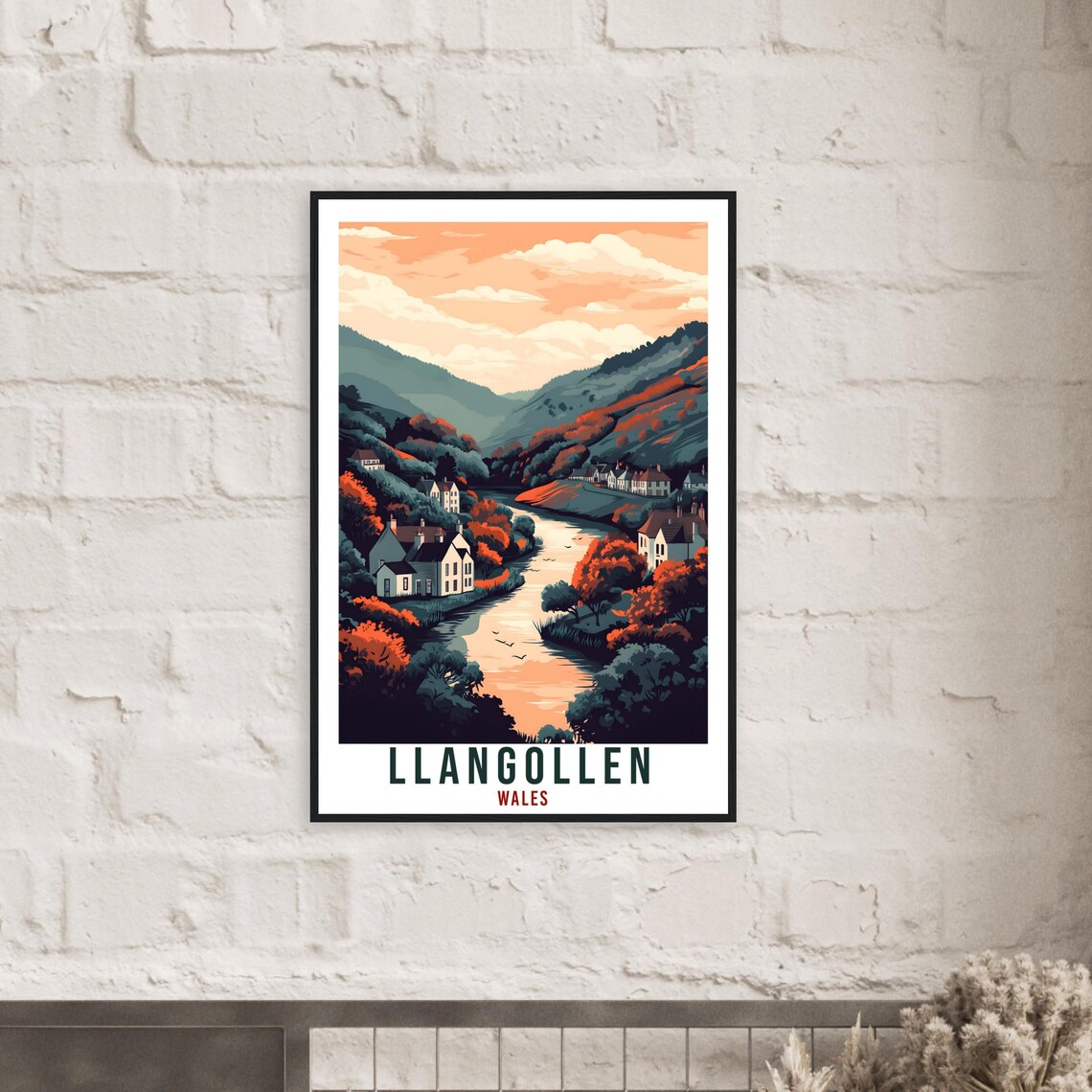 Llangollen Wales Autumn River Valley Village Sunset Travel Poster - Image 2