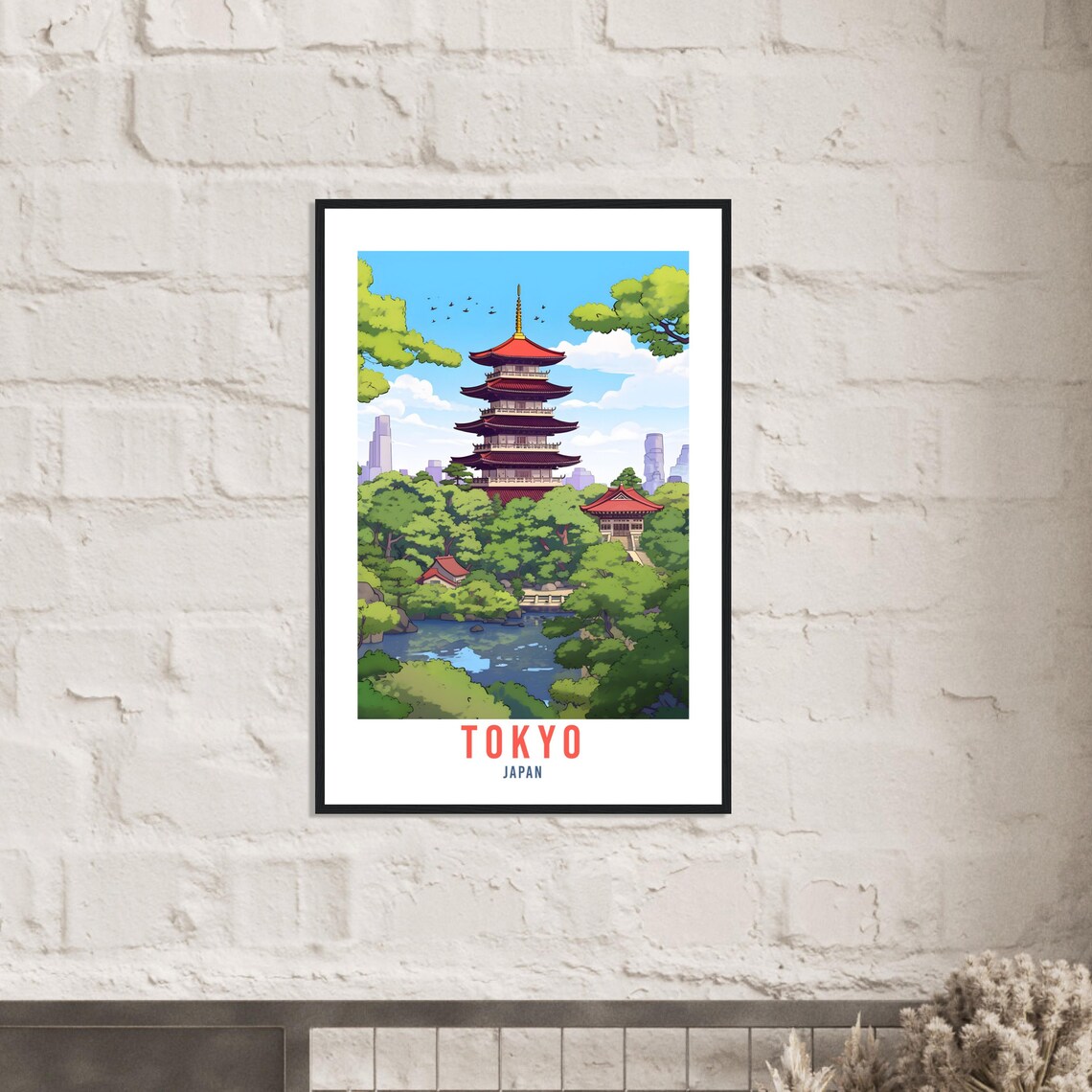 Tokyo Japan Vintage Five Story Pagoda Garden Temple Travel Poster - Image 3