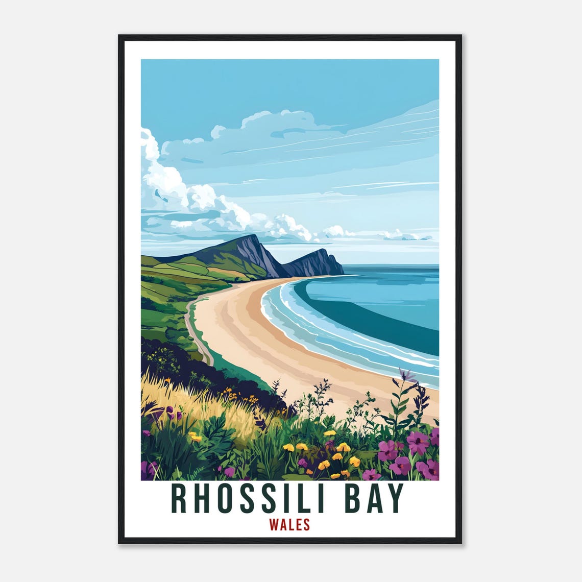Rhossili Bay Travel Print Wales Home Decor Rhossili Bay Wall Art Wall Hanging Art Lover Wales Artwork Travel Poster Rhossili Bay Travel Art - Image 4