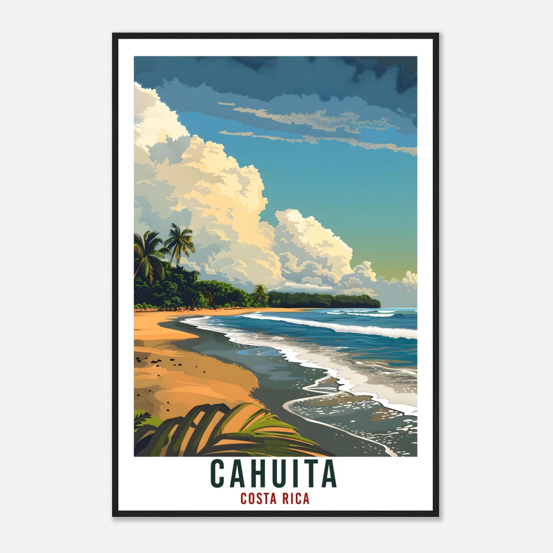 Cahuita Golden Beach Palm Trees Surf Waves Costa Rica Travel Poster - Image 4