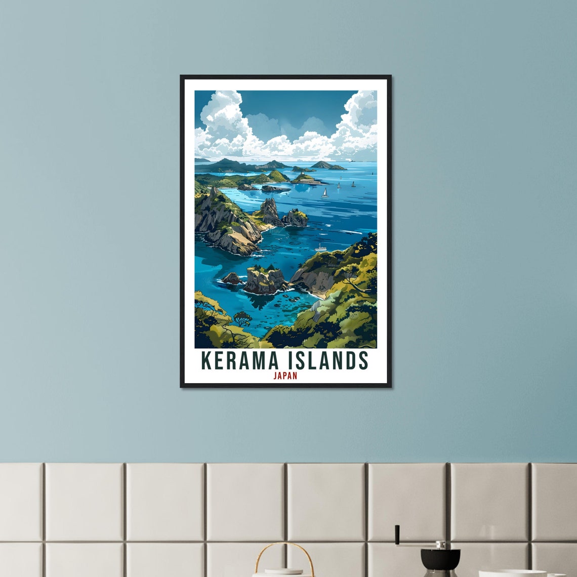 Kerama Islands Japan Archipelago Cliffs Sailboats Travel Poster - Image 2