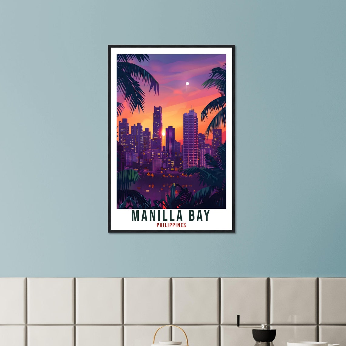 Manilla Bay Philippines Purple Violet Sunset Skyline Travel Poster - Image 3