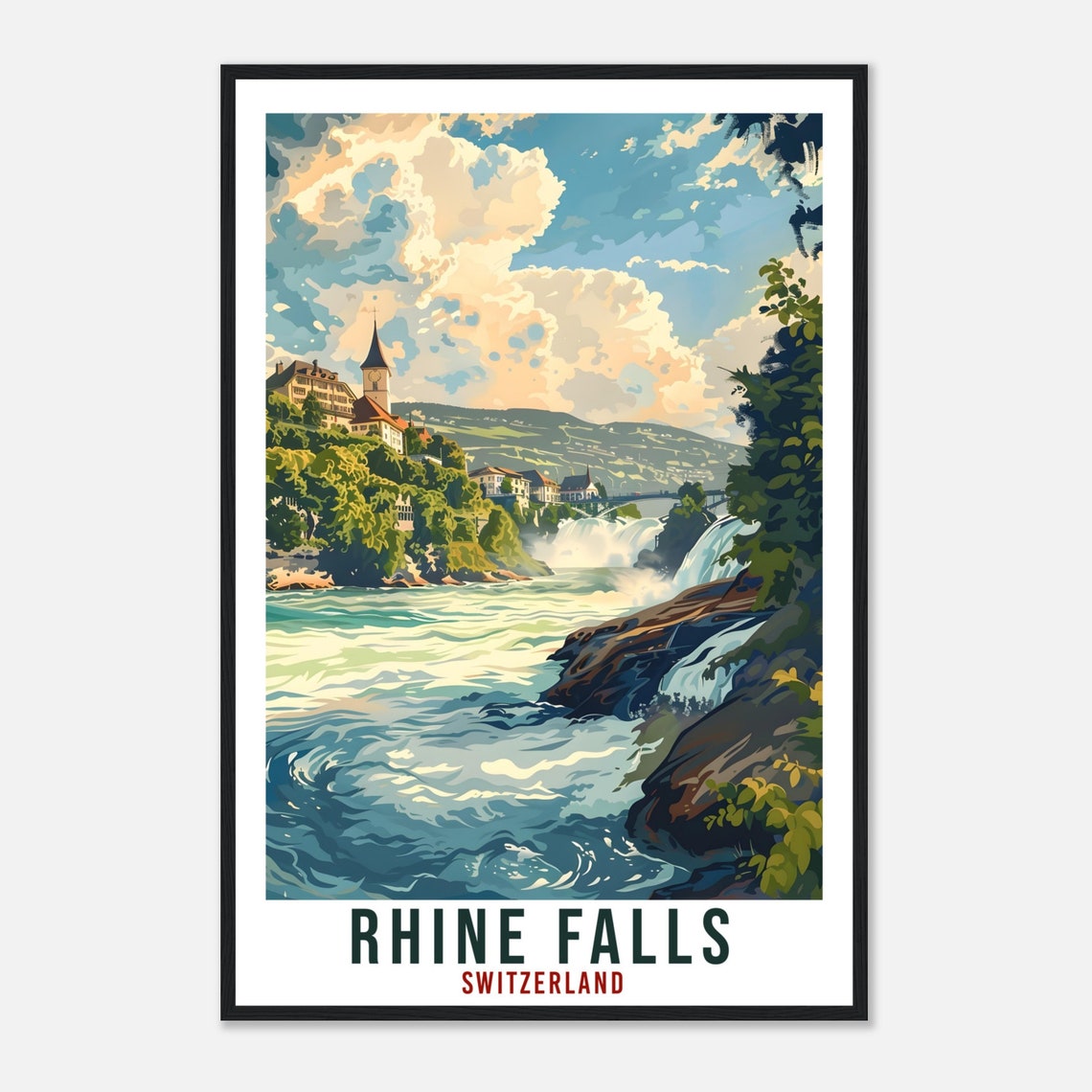 Rhine Falls Switzerland Waterfall Castle Vintage Travel Poster - Image 4