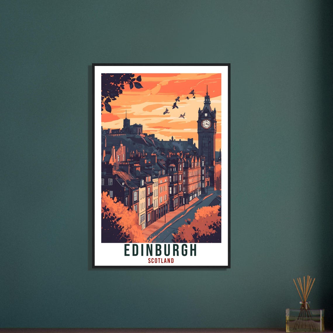 Edinburgh Scotland Vintage Sunset Skyline Travel Sunny Poster - Image 3