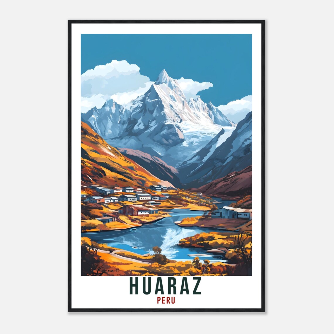 Huaraz Peru Andean Mountain Town Vintage Travel Illustration Poster - Image 4