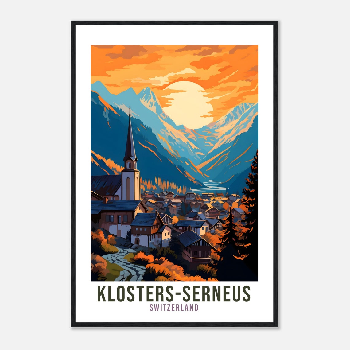 Klosters Serneus Switzerland Alpine Village Vintage Travel Poster - Image 4