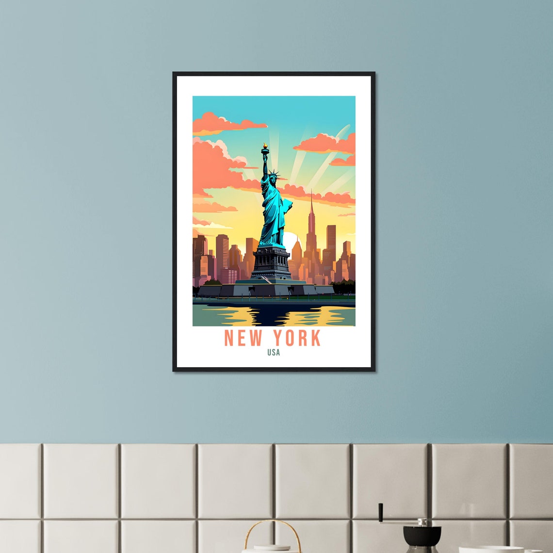 New York Travel Print Wall Art New York Art Gift New York Wall Hanging New York Home Decor New York State Art Print Travel Poster Usa Statue - Image 2