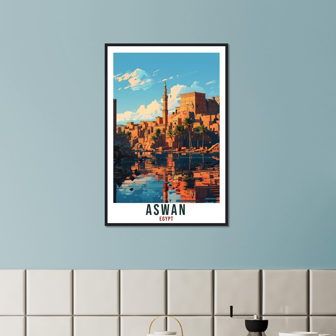 Aswan Egypt Riverside Old Town Travel Scene Illustration Poster - Image 3