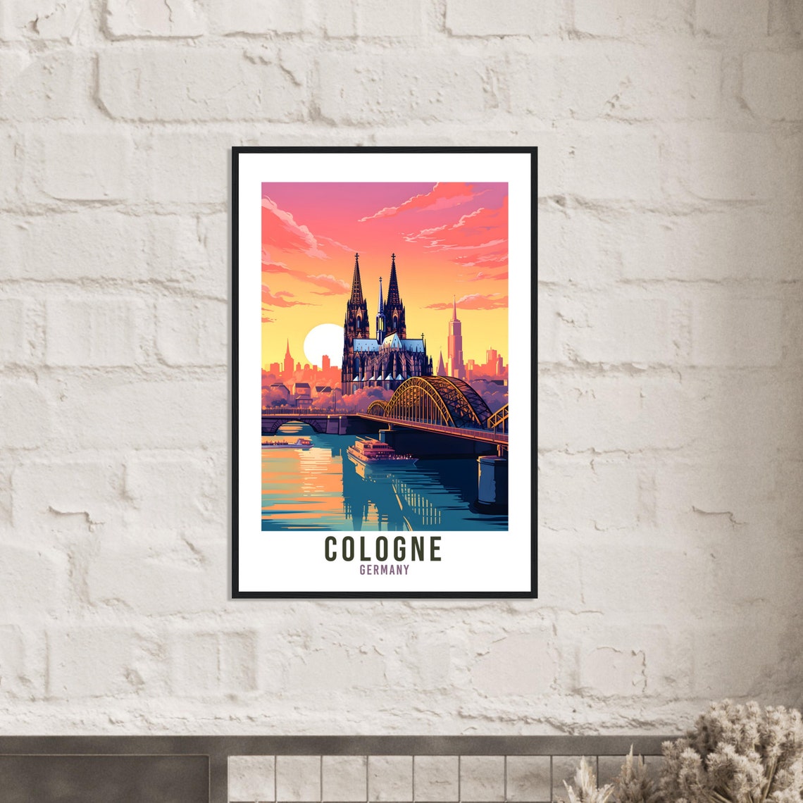 Cologne Germany Cathedral Bridge Sunset Rhine River Travel Poster - Image 3