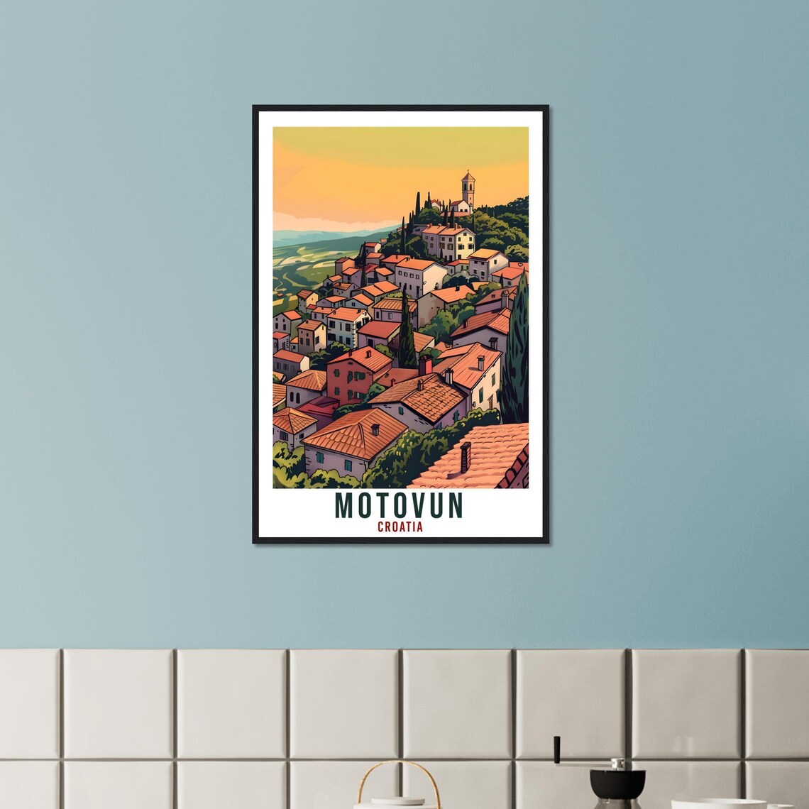 Motovun Croatia Hilltop Village Warm Sunset Retro Travel Poster - Image 2