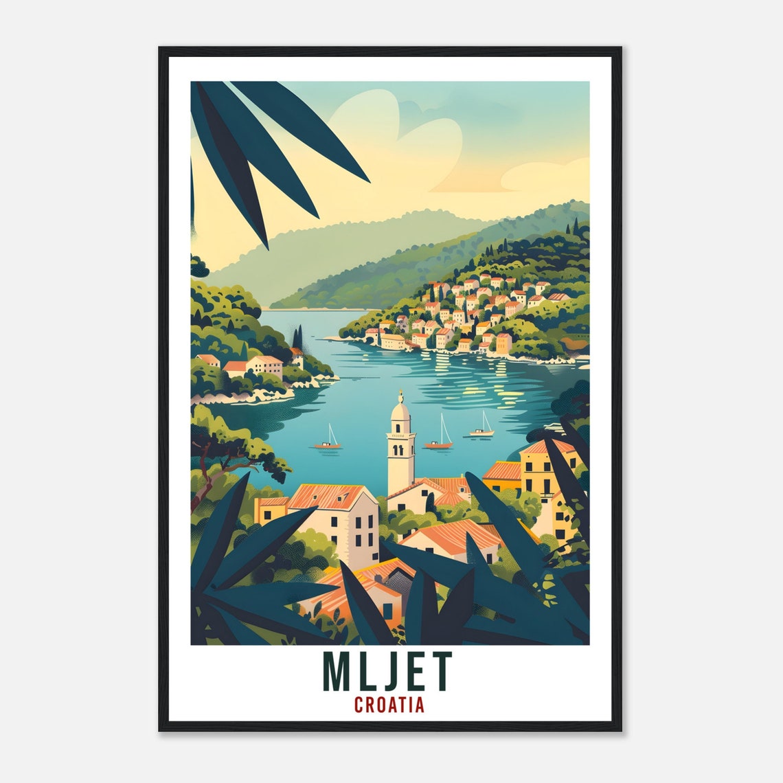 Mljet Croatia Vintage Travel Poster Island Bay and Church View - Image 4