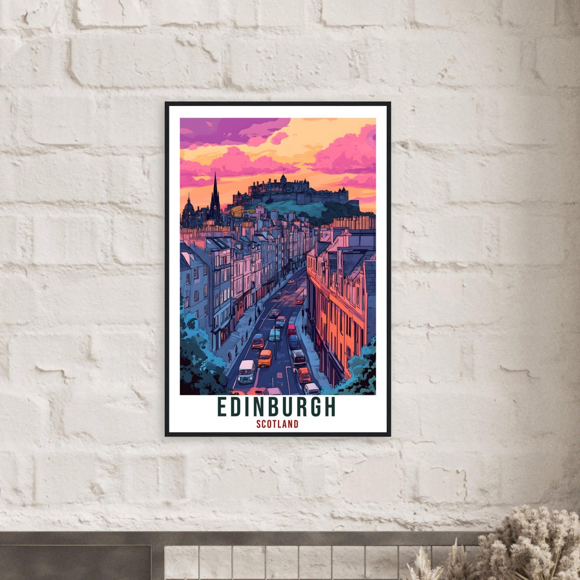 Edinburgh Scotland Vintage Castle Pink Sunset Travel Sunny Poster - Image 2