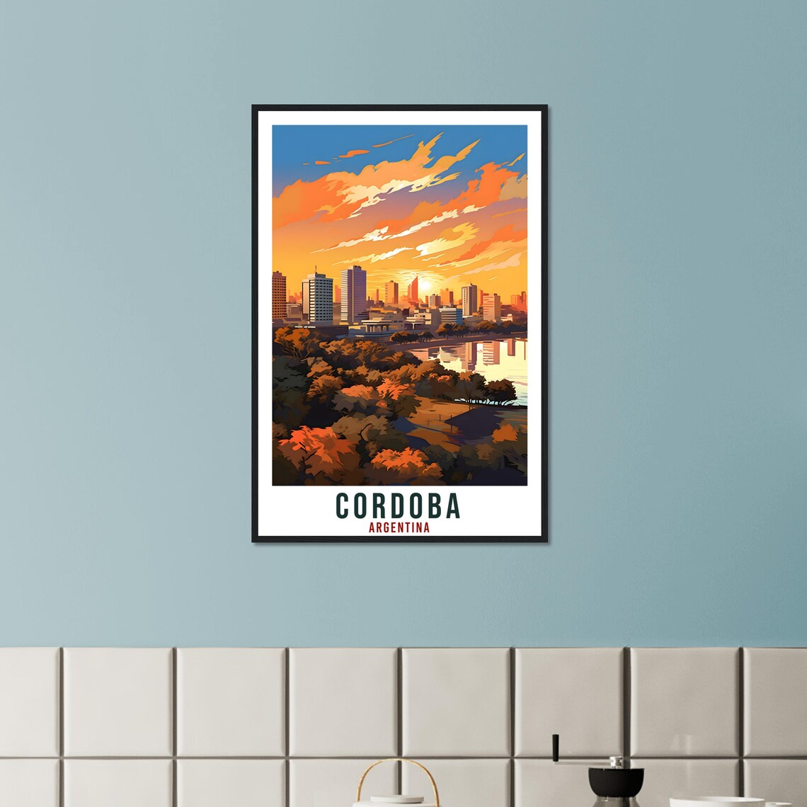 Cordoba Argentina City Skyline Sunset River Retro Travel Poster - Image 4