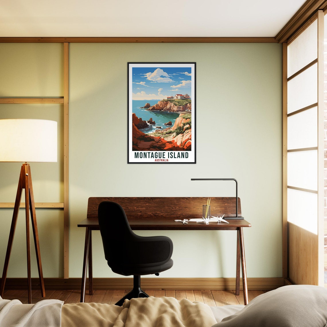 Montague Island Australia Lighthouse Cliffs Vintage Travel Poster - Image 2