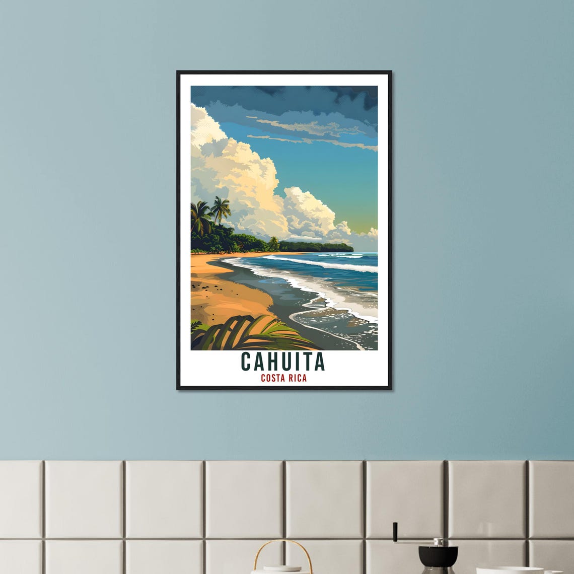 Cahuita Golden Beach Palm Trees Surf Waves Costa Rica Travel Poster - Image 3