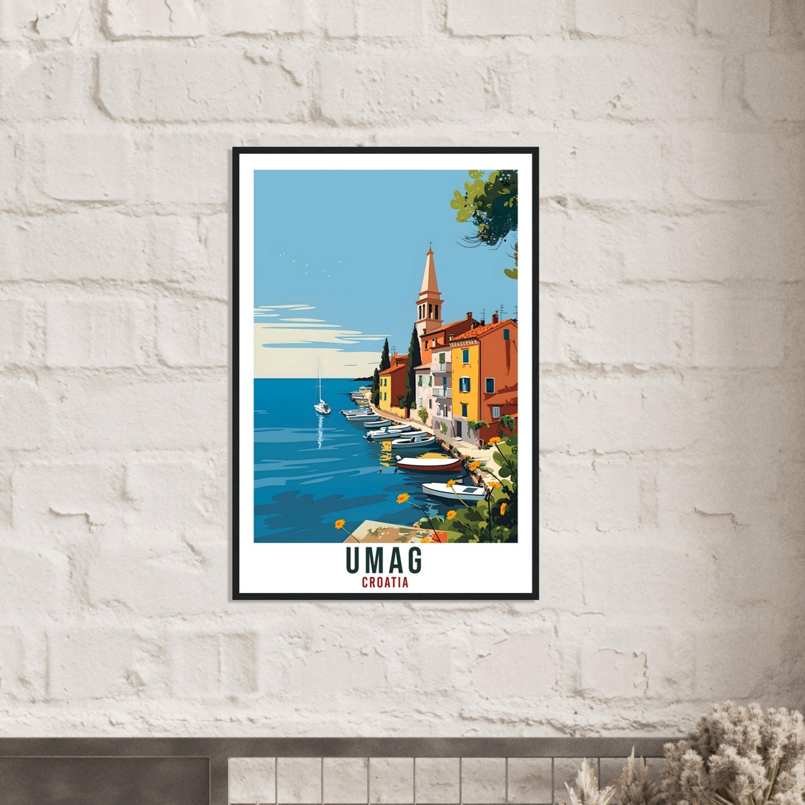 Umag Croatia Waterfront Promenade White Boats Retro Travel Poster - Image 2