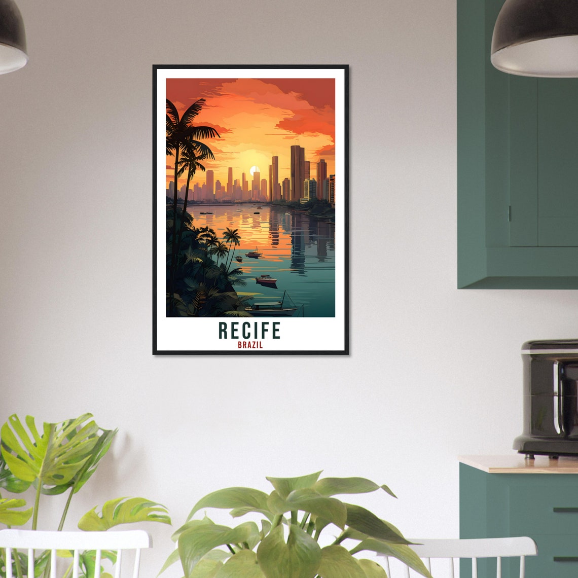 Recife Brazil Tropical Sunset Waterfront Palm Harbor Travel Poster - Image 2