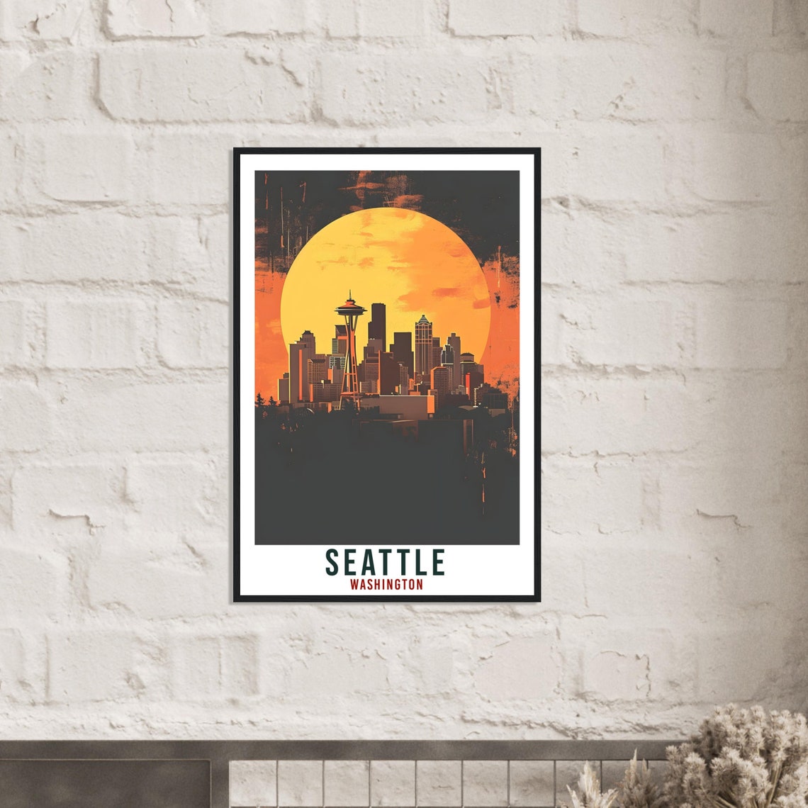 Seattle Washington Skyline Space Needle Sun Vintage Grunge Art Poster - Image 2