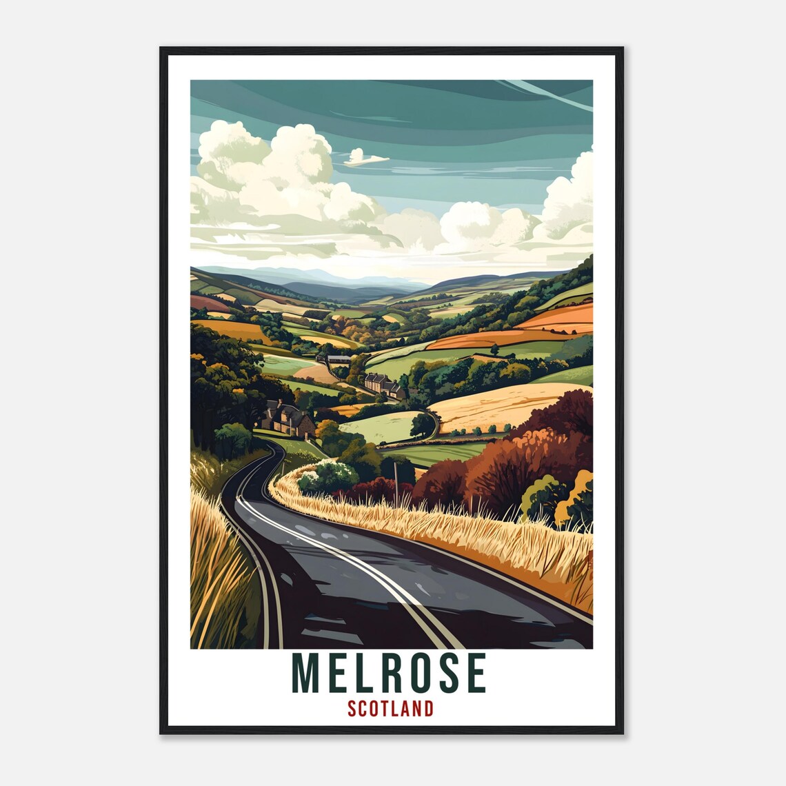 Melrose Scotland Countryside Road Vintage Style Travel Poster - Image 4