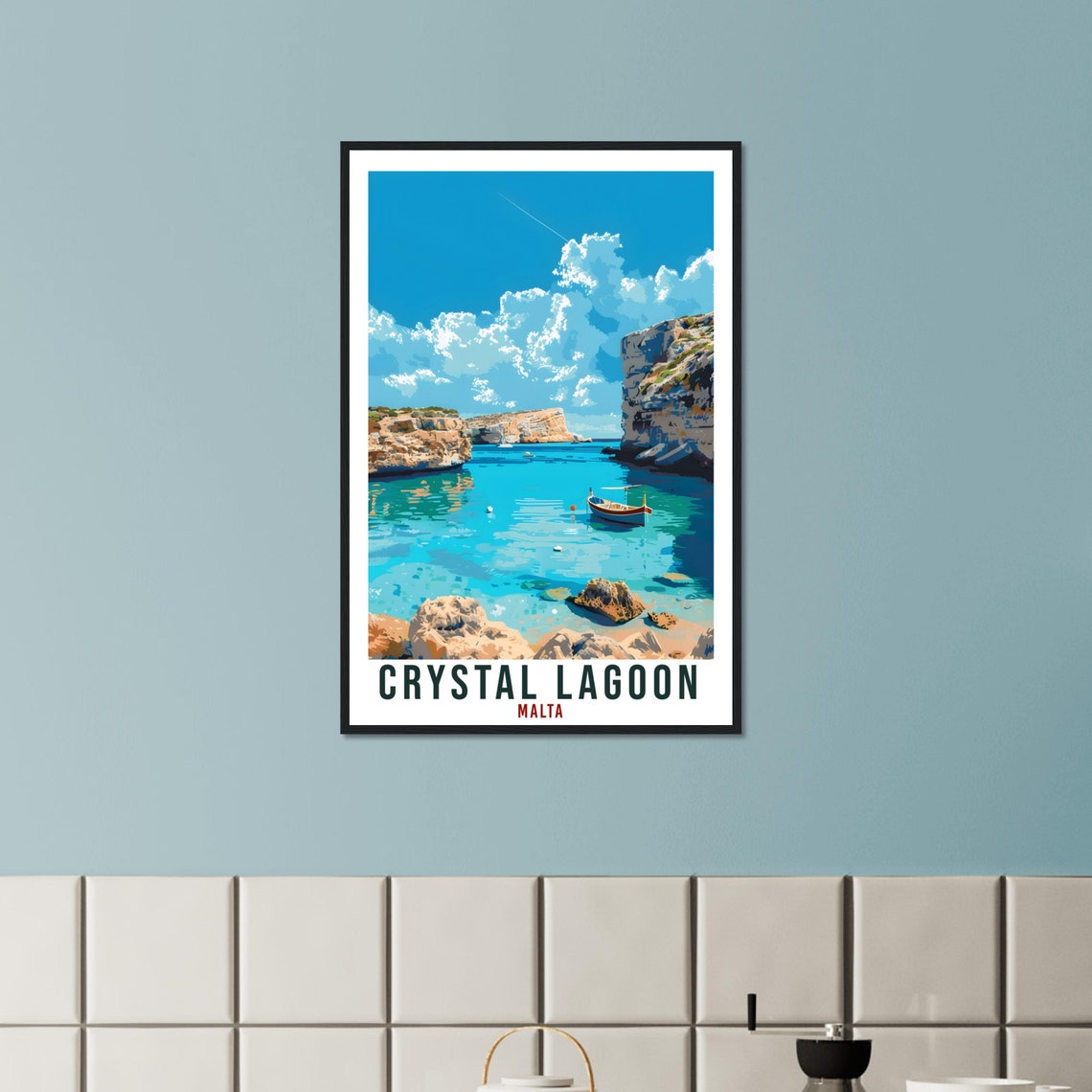 Crystal Lagoon Malta Turquoise Cove Retro Cliffs Travel Poster - Image 3