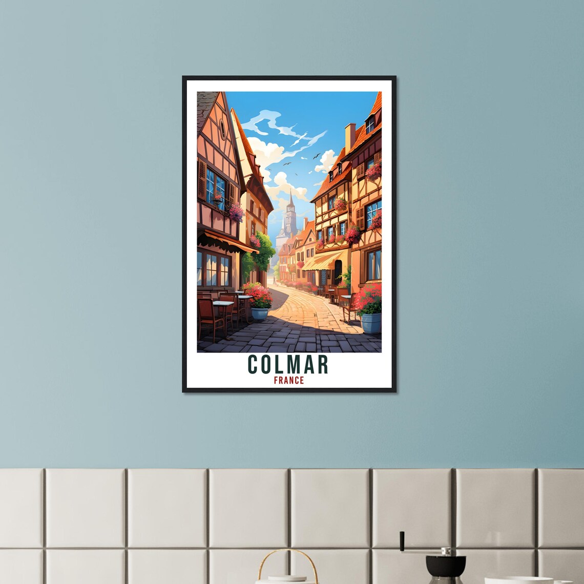 Colmar France Half Timbered Street Cafe Vintage Travel Poster - Image 3
