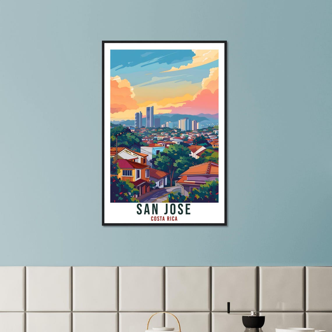 San Jose Costa Rica City Valley Rooftops Sunset Vintage Travel Poster Art - Image 2