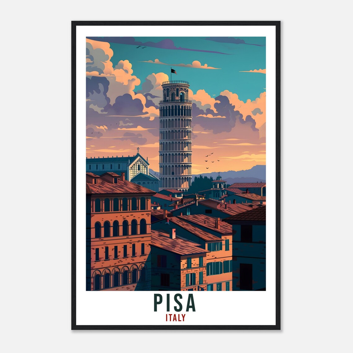 Pisa Leaning Tower Tuscan Sunset Italy Vintage Landmark Travel Poster - Image 4