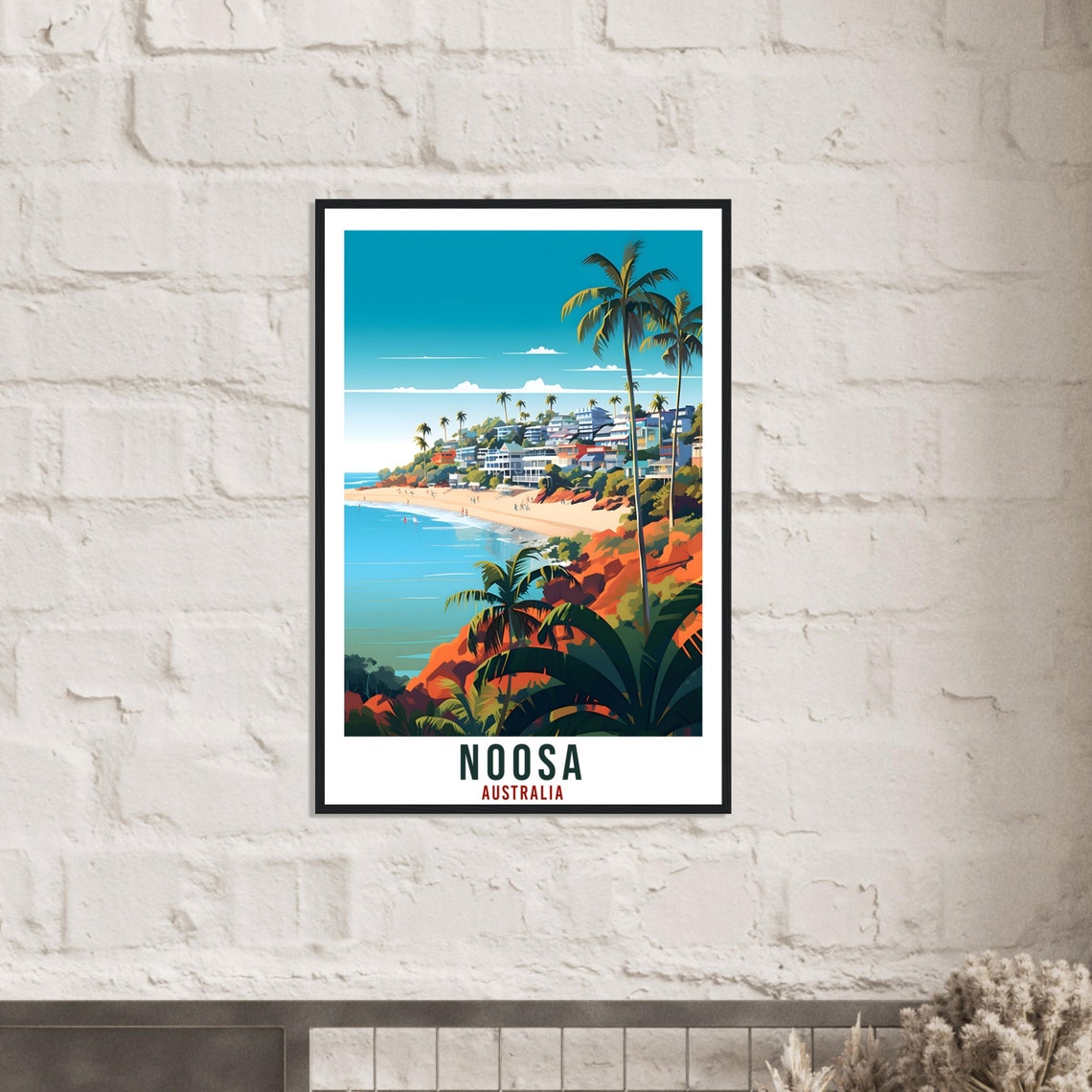 Noosa Australia Beach Cove Palms Colorful Beachfront Travel Poster - Image 3