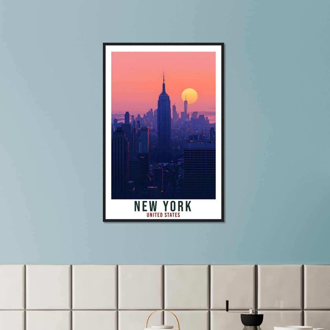 New York City Empire State Building Sunset Skyline Travel Poster - Image 3
