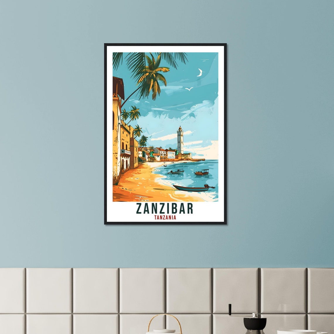 Zanzibar Tanzania Island Beach Lighthouse Vintage Travel Poster - Image 3