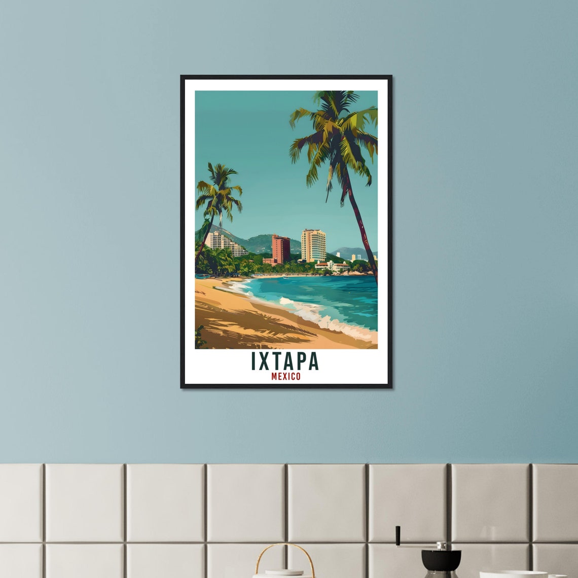 Ixtapa Mexico Pacific Beach Resort Hotels Palms Golden Sand Poster - Image 3