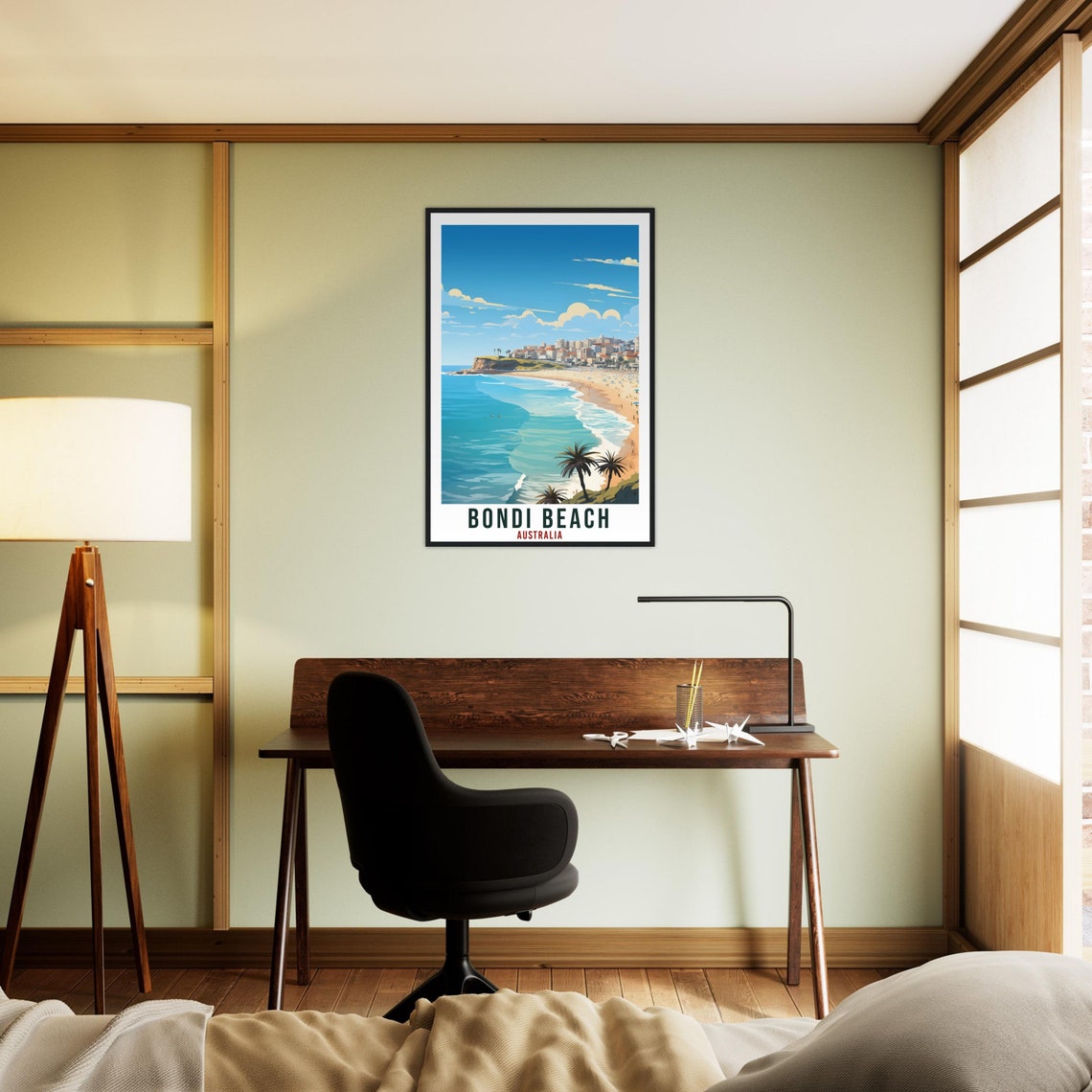 Bondi Beach Australia Surf Beach Palm Trees Coastal Travel Poster - Image 2