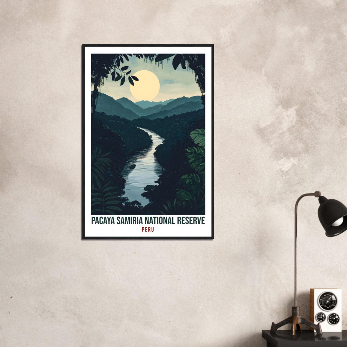 Pacaya Samiria Peru Amazon River Jungle Moonlight Vintage Travel Poster - Image 3