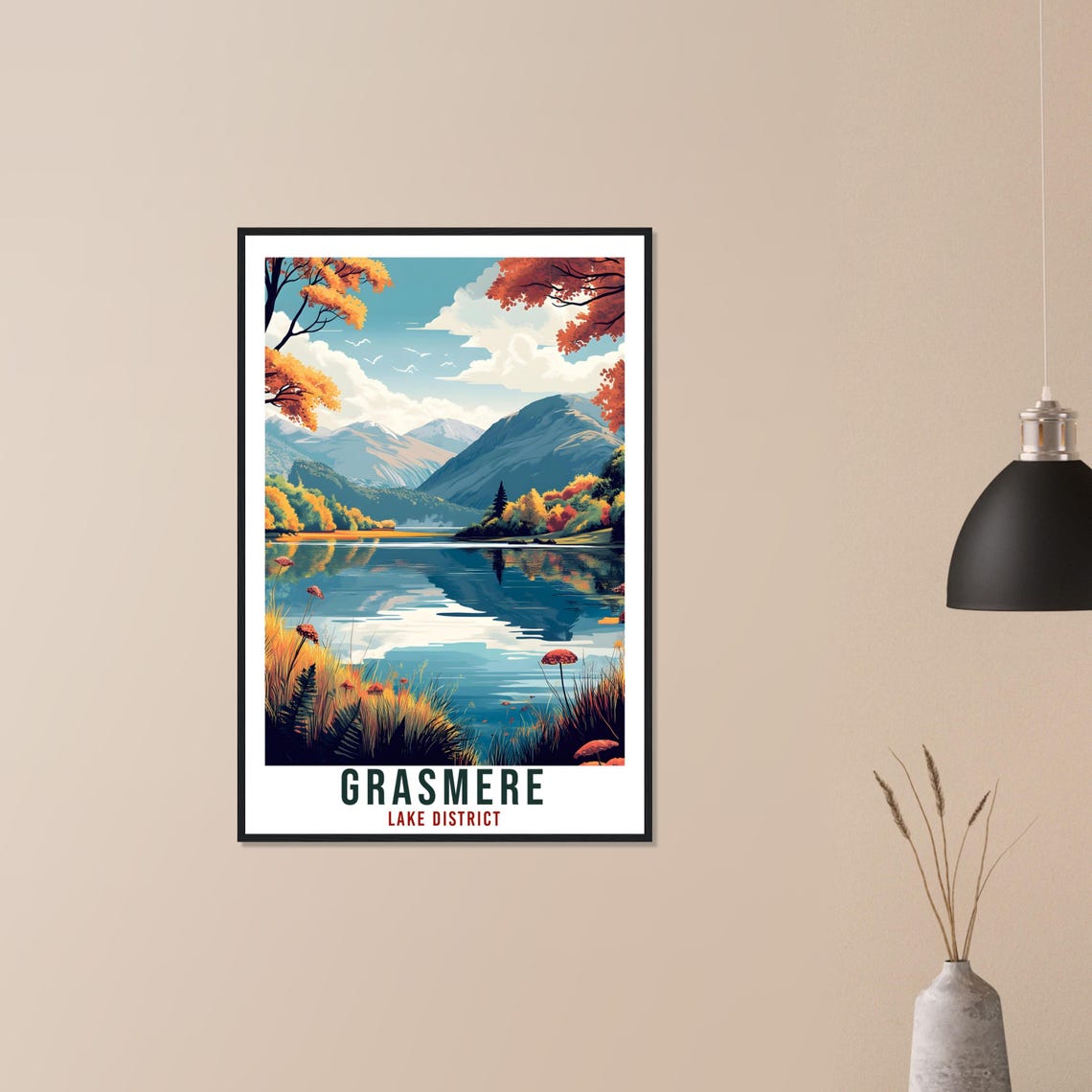 Grasmere Lake District Mirror Lake Reflections Vintage Travel Poster - Image 3