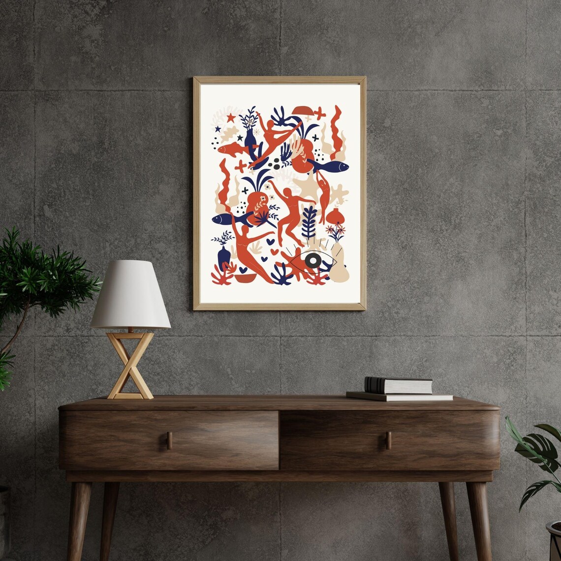 Matisse Inspired Dancing Figures Fish Botanical Abstract Terracotta Wall Art Poster - Image 5