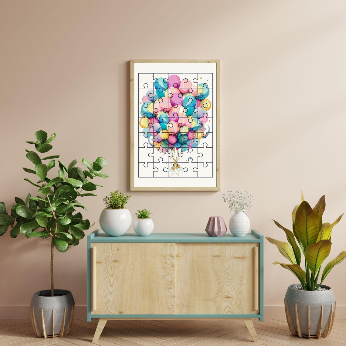 Puzzle Flying Balloons, Minimalist Fun Decor Poster - Image 5