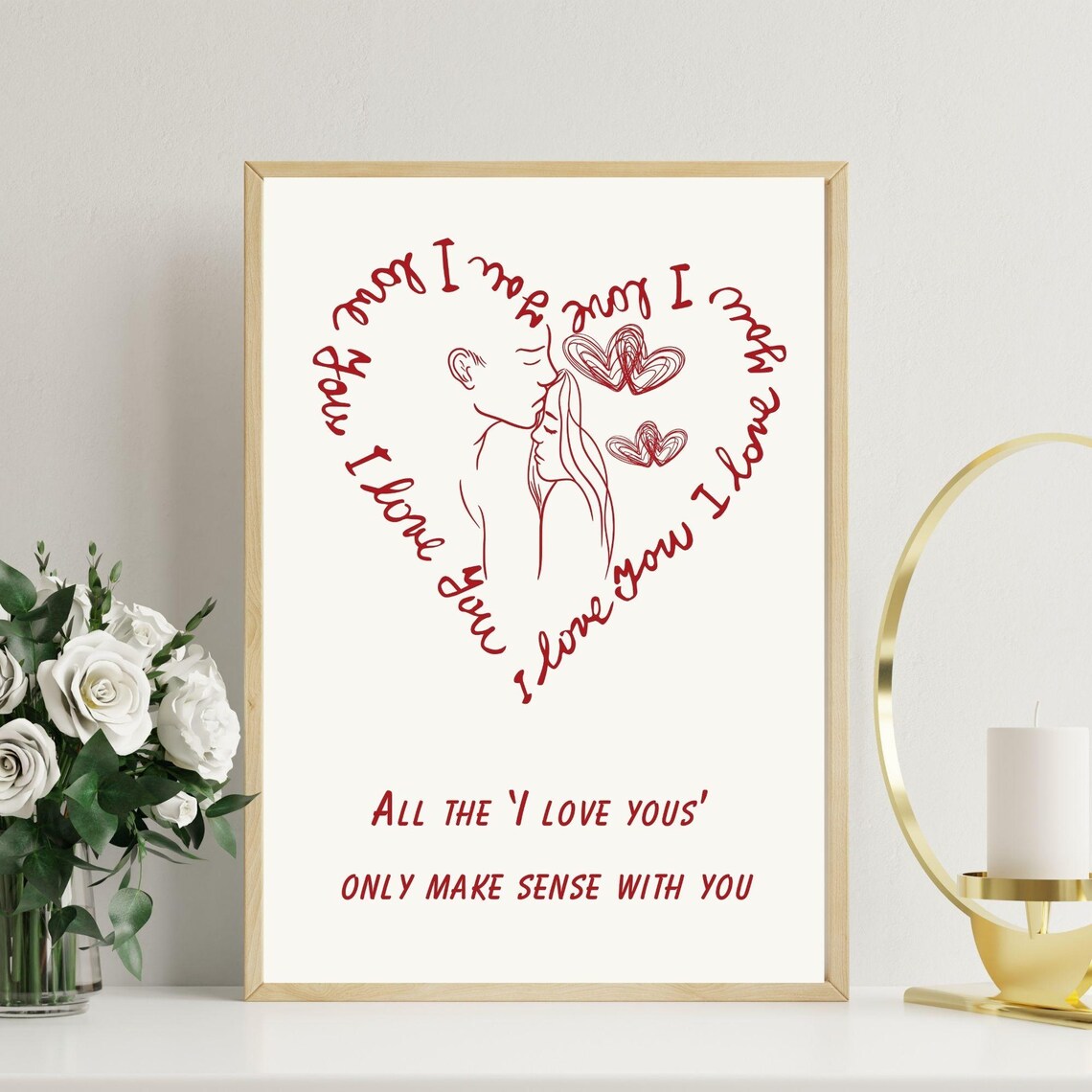 All The I Love Yous Heart Calligraphy Romantic Kiss Couple Art Poster - Image 5