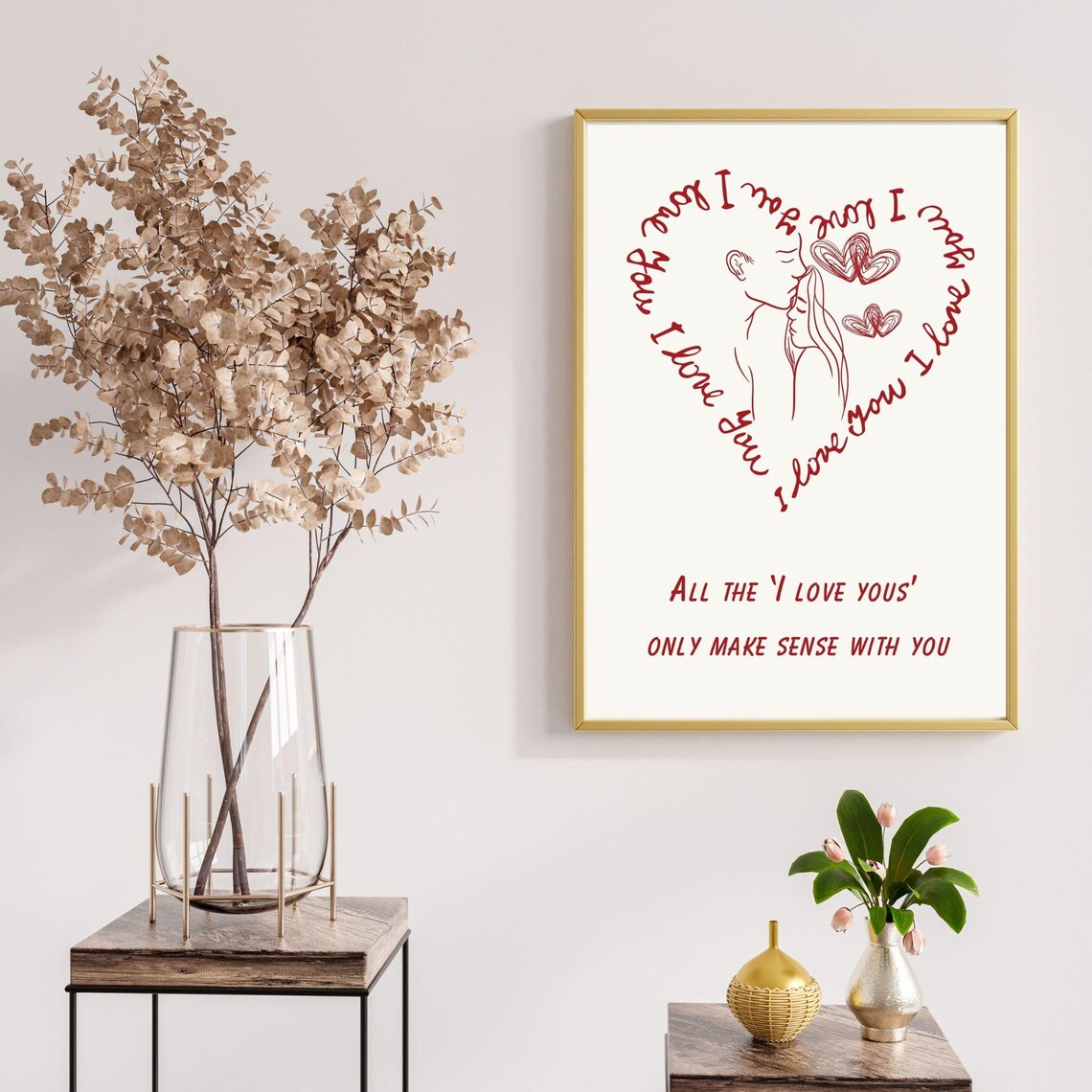 All The I Love Yous Heart Calligraphy Romantic Kiss Couple Art Poster - Image 3