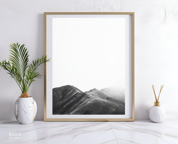 Black And White Photo Of Rolling Hills And Mountain Ranges Beautiful Landscape Photo Minimalist Wall Art Print Instant