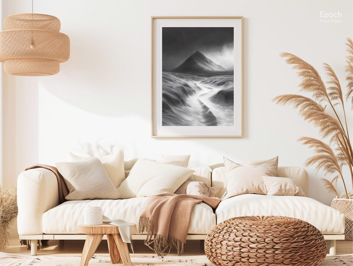 Photo Winding Trail Through Mountains Range Black And White Beautiful Landscape Photo Minimalist Wall Art Print Instant - Image 2