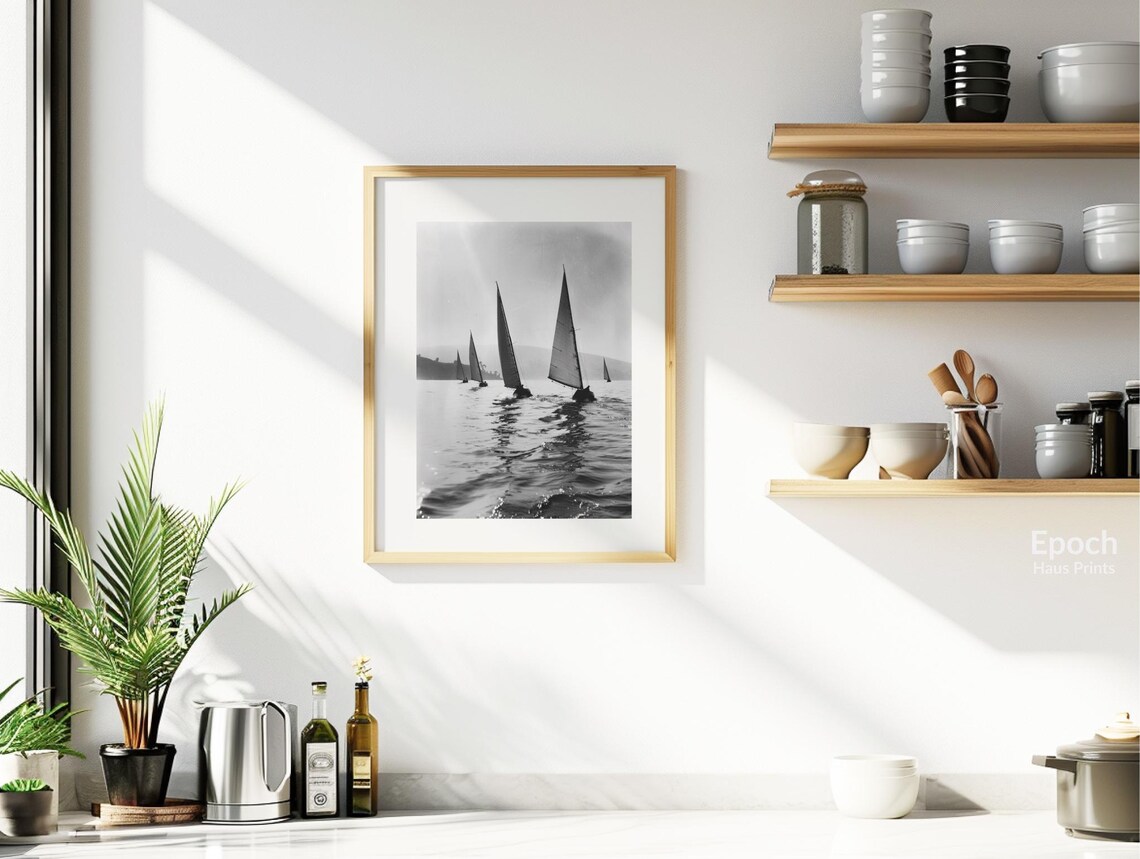 Sailing Yachts, Black And White Minimalist Art Print - Image 2