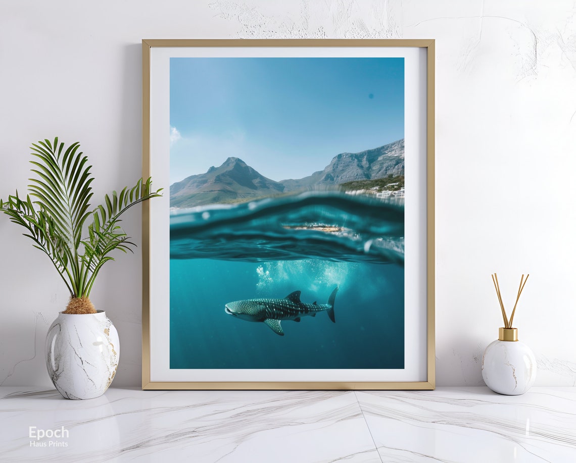 Whale Sharks Under Water, Wildlife Art Print