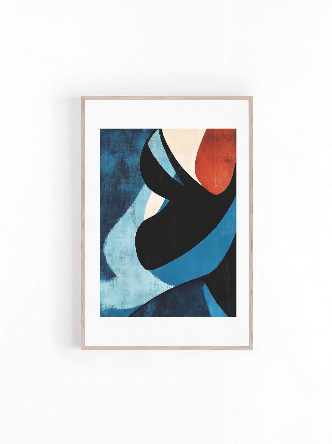 Abstract Blue Acrylic Oil Painting, Mid Century