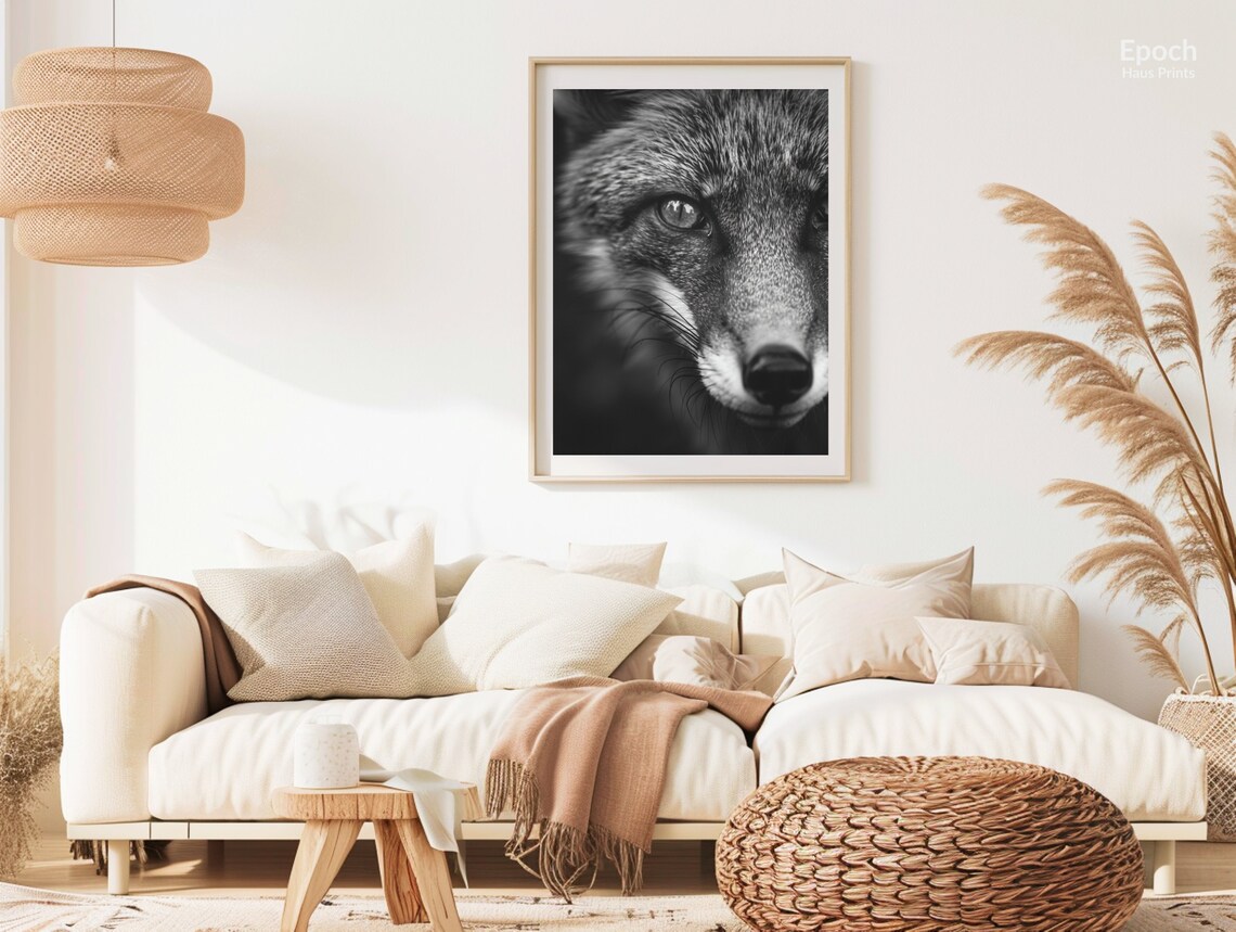 Fox Face Extreme Close Up Black And White Wildlife Photo Poster - Image 2