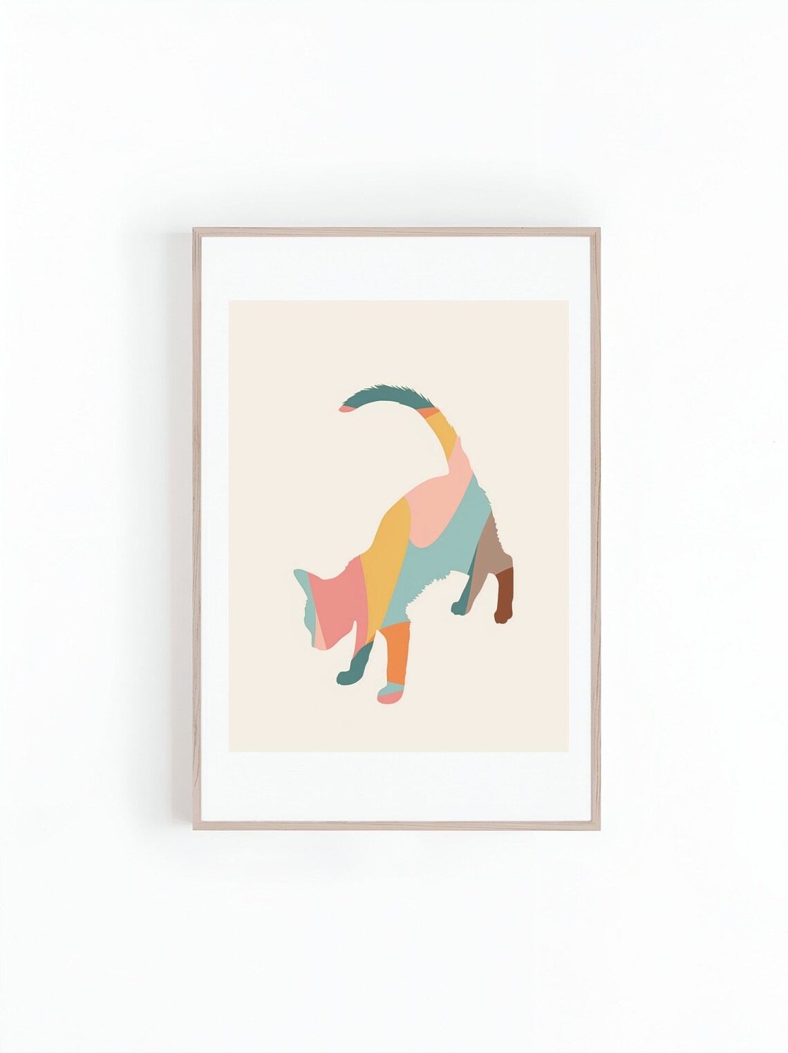 Technicolor Stretching Cat Patchwork Silhouette Abstract Poster - Image 3