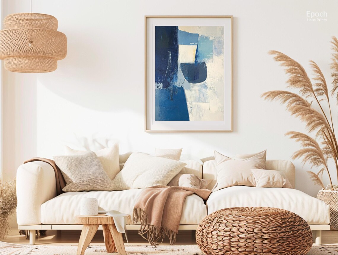 Abstract Blue Acrylic Oil Painting, Mid Century - Image 2