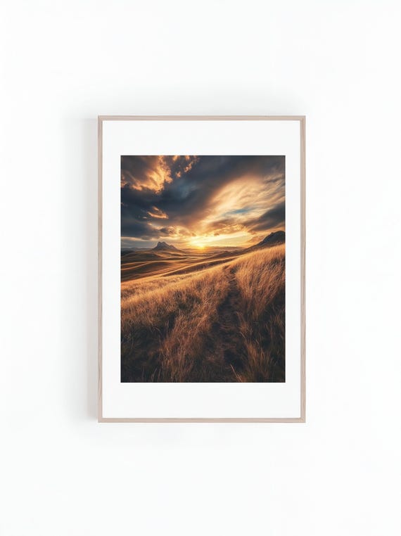 Photo Of Sunset On Hills And Mountain Ranges Beautiful Landscape Photo Minimalist Wall Art Print Instant Hiking Photos